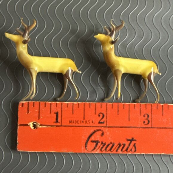 Vtg German Handblown Glass 4 Point Stag Figurine 2" Lot of 2 Amber Brown Bimini? - Picture 10 of 12